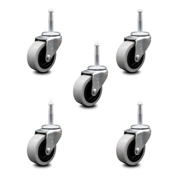 2 Inch Polyurethane Wheel 5/16 Grip Neck Stem Caster, 5PK